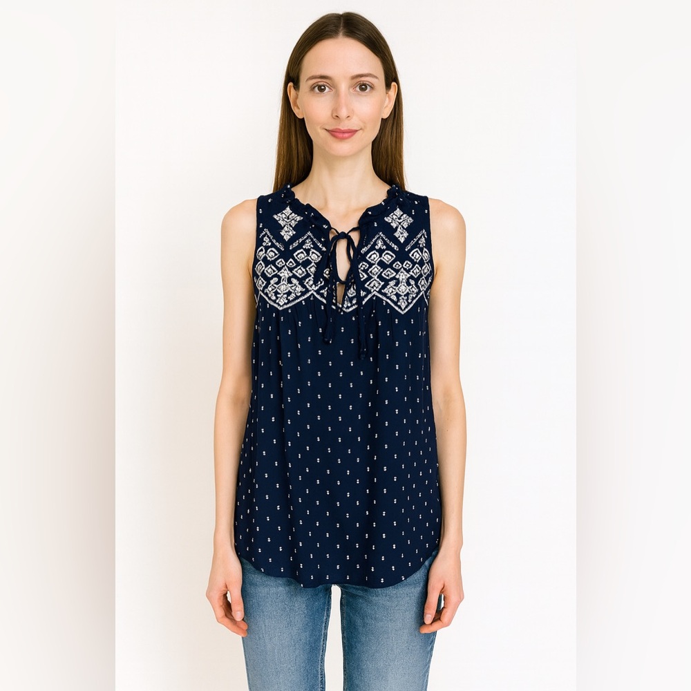 MINE Anthropologie Navy and White Tank Top Blouse size Small